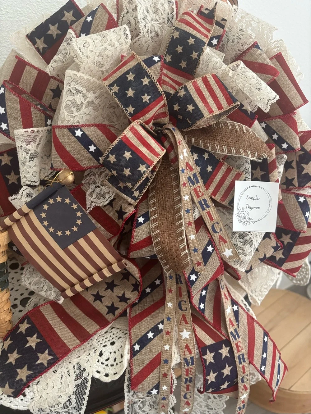 Multiseasonal 250th Patriotic Americana Old Glory Wreath wLace Custom Final Sale